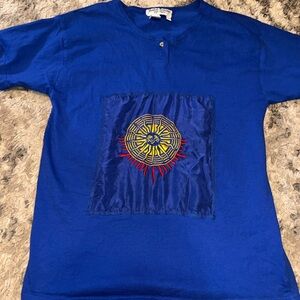 Vintage Blue Short Sleeve Tee with Embroidered Design